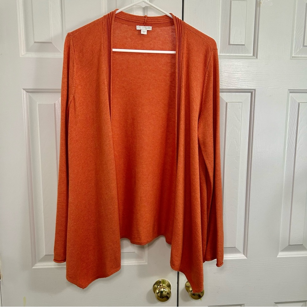 J Jill Cotton Silk Wool Blend Orange Open Drape Front Cardigan Size Medium